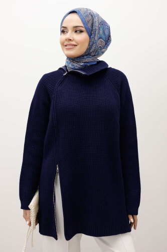 Fermuar Detaylı Triko Tunik TSD250254 Lacivert 