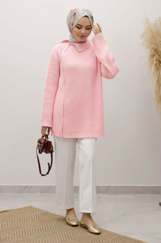 Fermuar Detaylı Triko Tunik TSD250254 Pembe - 2