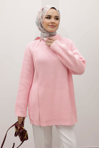 Fermuar Detaylı Triko Tunik TSD250254 Pembe 