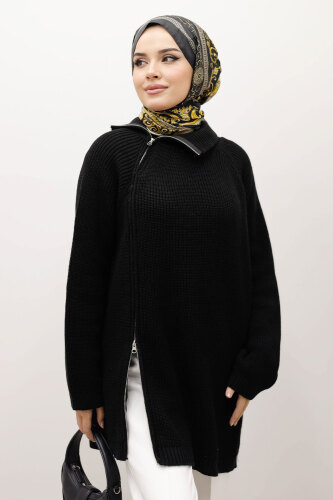 Fermuar Detaylı Triko Tunik TSD250254 Siyah 