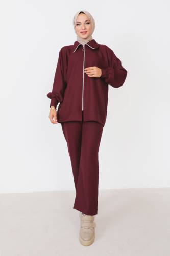Fermuarlı İkili Takım TSD230905 Bordo 