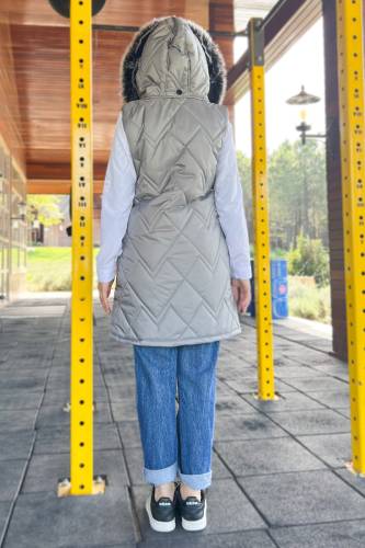 Fermuarlı Kapitone Yelek TSD220911 Gri - 6