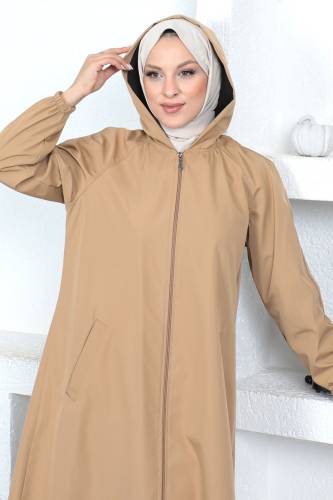 Fermuarlı Trençkot TSD230403 Camel - Tesettür Dünyası (1)