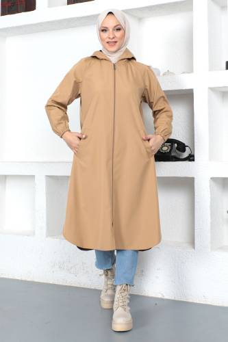Fermuarlı Trençkot TSD230403 Camel 
