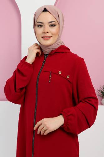 Büyük Beden Fermuarlı Yazlık Kap TSD220319 Bordo - Tesettür Dünyası (1)