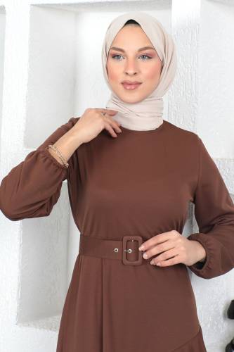Fırfırlı Elbise TSD230401 Kahverengi - 3
