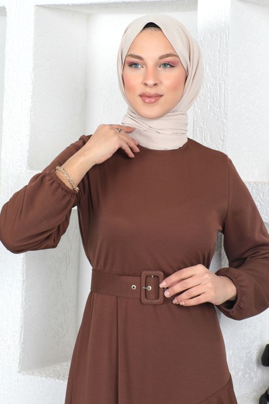 Fırfırlı Elbise TSD230401 Kahverengi - 3