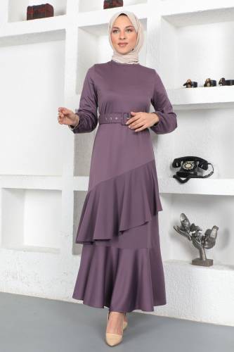 Fırfırlı Elbise TSD230401 Mor 