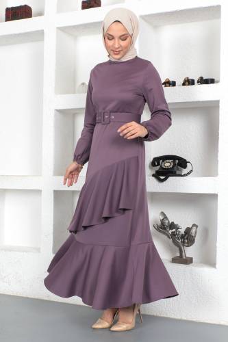 Fırfırlı Elbise TSD230401 Mor - Tesettür Dünyası (1)