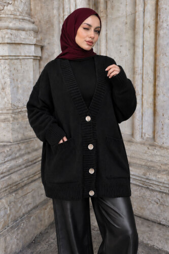 Fitil Detaylı Triko Hırka TSD260285 Siyah - 5