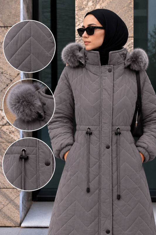 Gizli Fermuarlı Beli Tünelli Nova Mont TSD260306 Gri - Tesettür Dünyası (1)