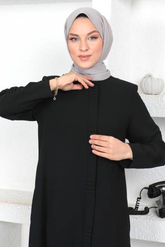 Gizli Fermuarlı Tesettür Ferace TSD230414 Siyah - Tesettür Dünyası (1)