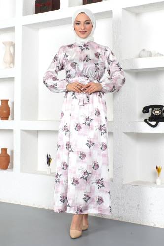 Gül Desenli Elbise TSD230425 Lila 