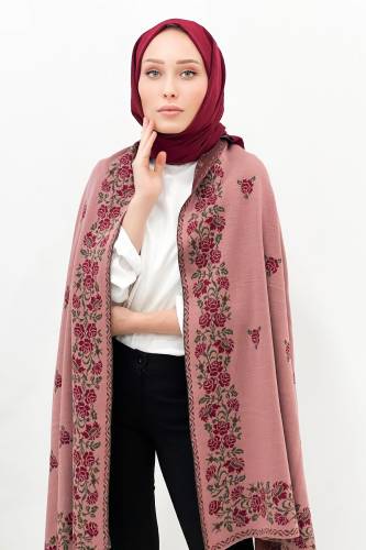Gül Desenli Triko Omuz Şalı TSD220922 Gül Kurusu - Tesettür Dünyası (1)