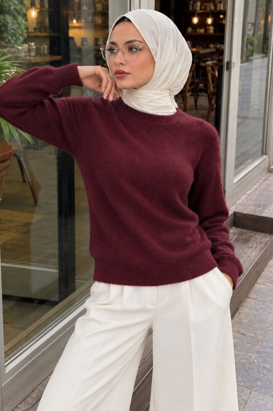 Hakim Yaka Yumuşak Dokulu Triko Kazak TSD260349 Mürdüm - 4