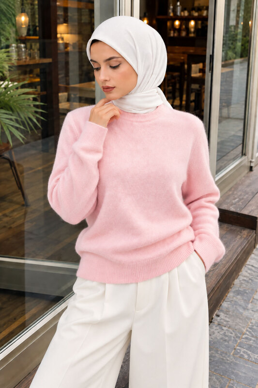Hakim Yaka Yumuşak Dokulu Triko Kazak TSD260349 Pembe - 3