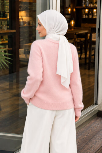 Hakim Yaka Yumuşak Dokulu Triko Kazak TSD260349 Pembe - 5