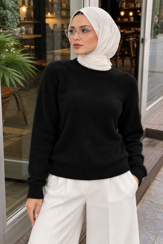 Hakim Yaka Yumuşak Dokulu Triko Kazak TSD260349 Siyah - 4