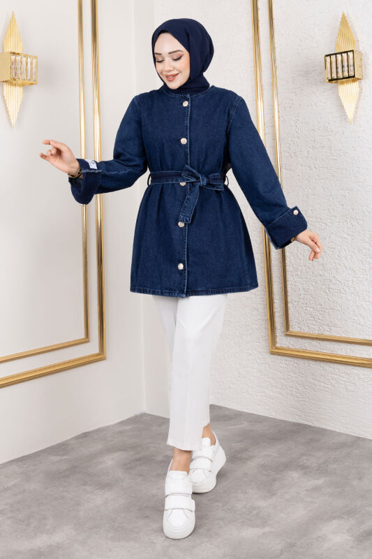 Helen Denim Ceket TSD250115 Koyu Mavi - Tesettür Dünyası