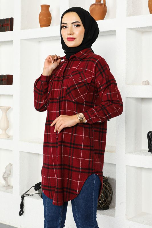 İki Cepli Oduncu Gömlek TSD221016 Bordo - 3
