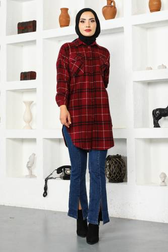 İki Cepli Oduncu Gömlek TSD221016 Bordo - 4