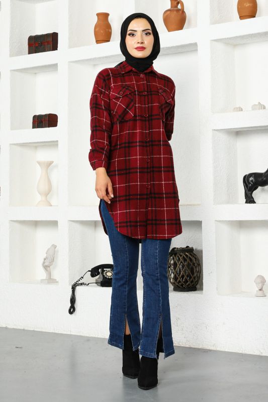 İki Cepli Oduncu Gömlek TSD221016 Bordo - 4