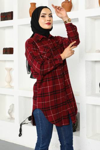 İki Cepli Oduncu Gömlek TSD221016 Bordo - 5