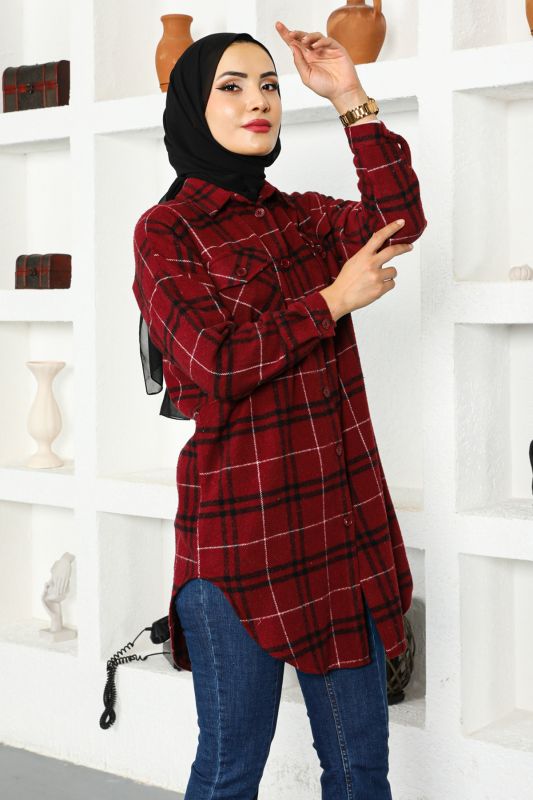 İki Cepli Oduncu Gömlek TSD221016 Bordo - 5