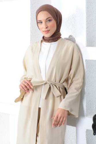 İkili Kimono Takım TSD230106 Bej - Tesettür Dünyası (1)