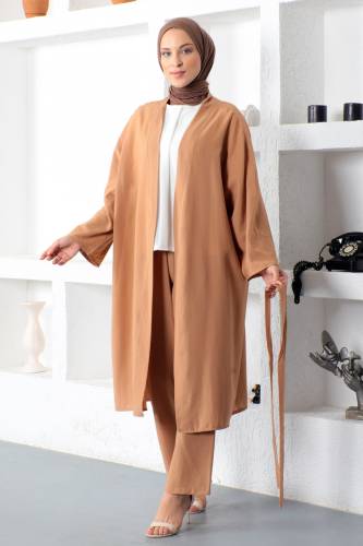 İkili Kimono Takım TSD230106 Taba - Tesettür Dünyası (1)