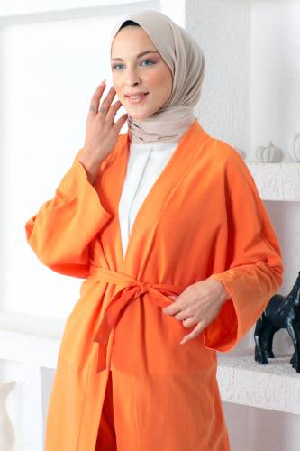 İkili Kimono Takım TSD230106 Turuncu - Tesettür Dünyası (1)
