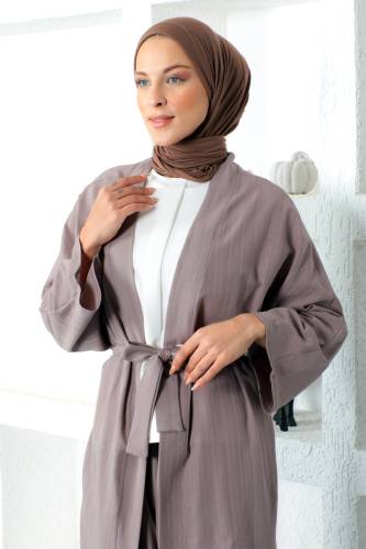 İkili Kimono Takım TSD230106 Vizon - Tesettür Dünyası (1)
