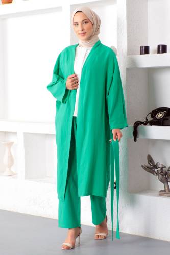 İkili Kimono Takım TSD230106 Yeşil - Tesettür Dünyası (1)