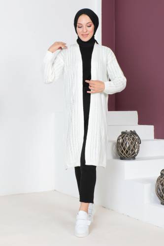 İnce Delikli Triko Hırka TSD230721 Ekru 