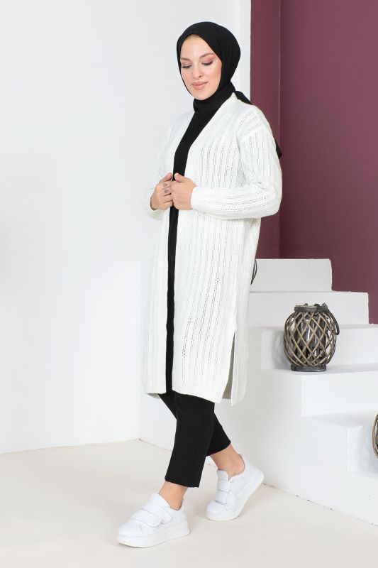 İnce Delikli Triko Hırka TSD230721 Ekru - 4