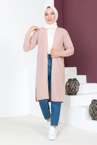 İnce Delikli Triko Hırka TSD230721 Pudra 