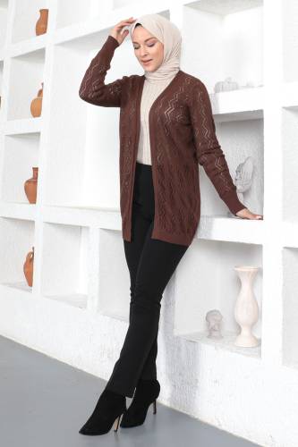 İnce Triko Hırka TSD230353 Kahverengi - Tesettür Dünyası (1)