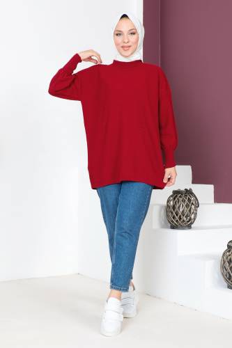 İnce Zikzak Desenli Triko Tunik TSD230719 Bordo 