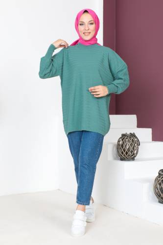 İnce Zikzak Desenli Triko Tunik TSD230719 Mint Yeşili 