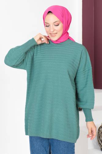 İnce Zikzak Desenli Triko Tunik TSD230719 Mint Yeşili - Tesettür Dünyası (1)