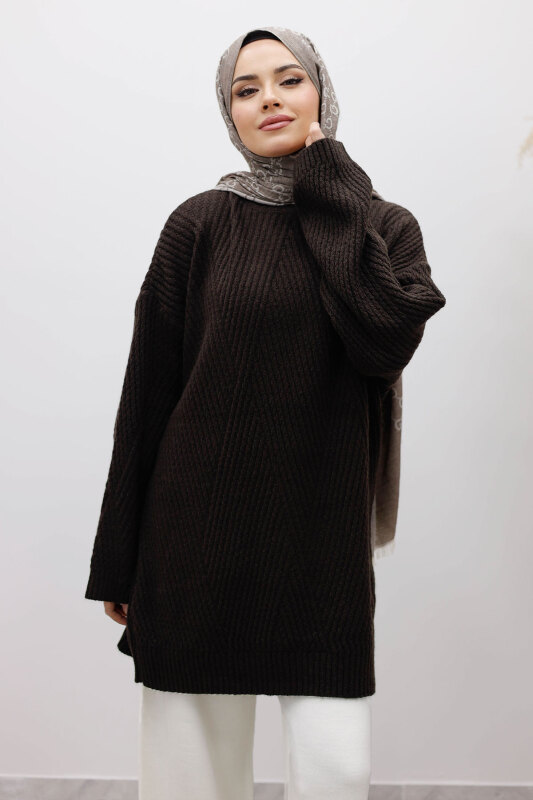 Kabartma Desen Triko Tunik TSD260110 Acı Kahve - 2