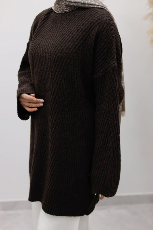 Kabartma Desen Triko Tunik TSD260110 Acı Kahve - 4