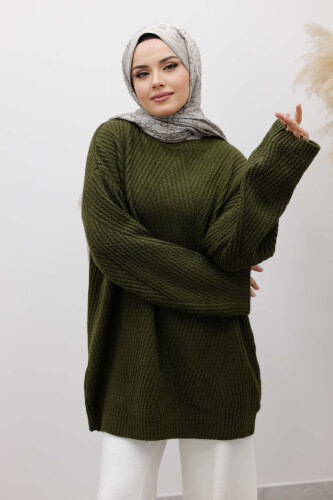 Kabartma Desen Triko Tunik TSD260110 Haki - TESETTÜR DÜNYASI (1)