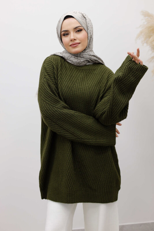 Kabartma Desen Triko Tunik TSD260110 Haki - 2