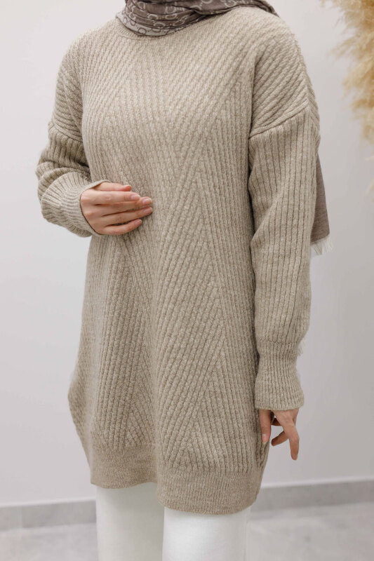 Kabartma Desen Triko Tunik TSD260110 Vizon - 4