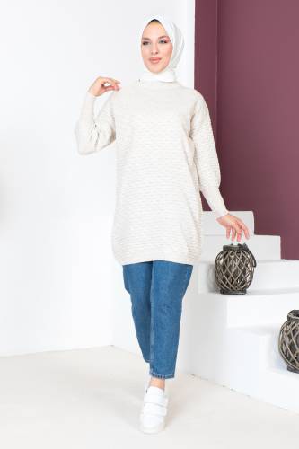 Kabartma Desenli Triko Tunik TSD230713 Bej 