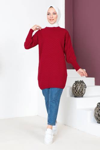 Kabartma Desenli Triko Tunik TSD230713 Bordo 
