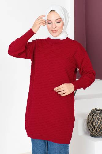 Kabartma Desenli Triko Tunik TSD230713 Bordo - Tesettür Dünyası (1)