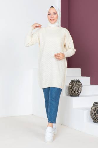 Kabartma Desenli Triko Tunik TSD230713 Ekru 