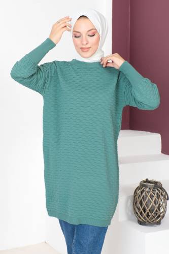 Kabartma Desenli Triko Tunik TSD230713 Mint Yeşili - Tesettür Dünyası (1)